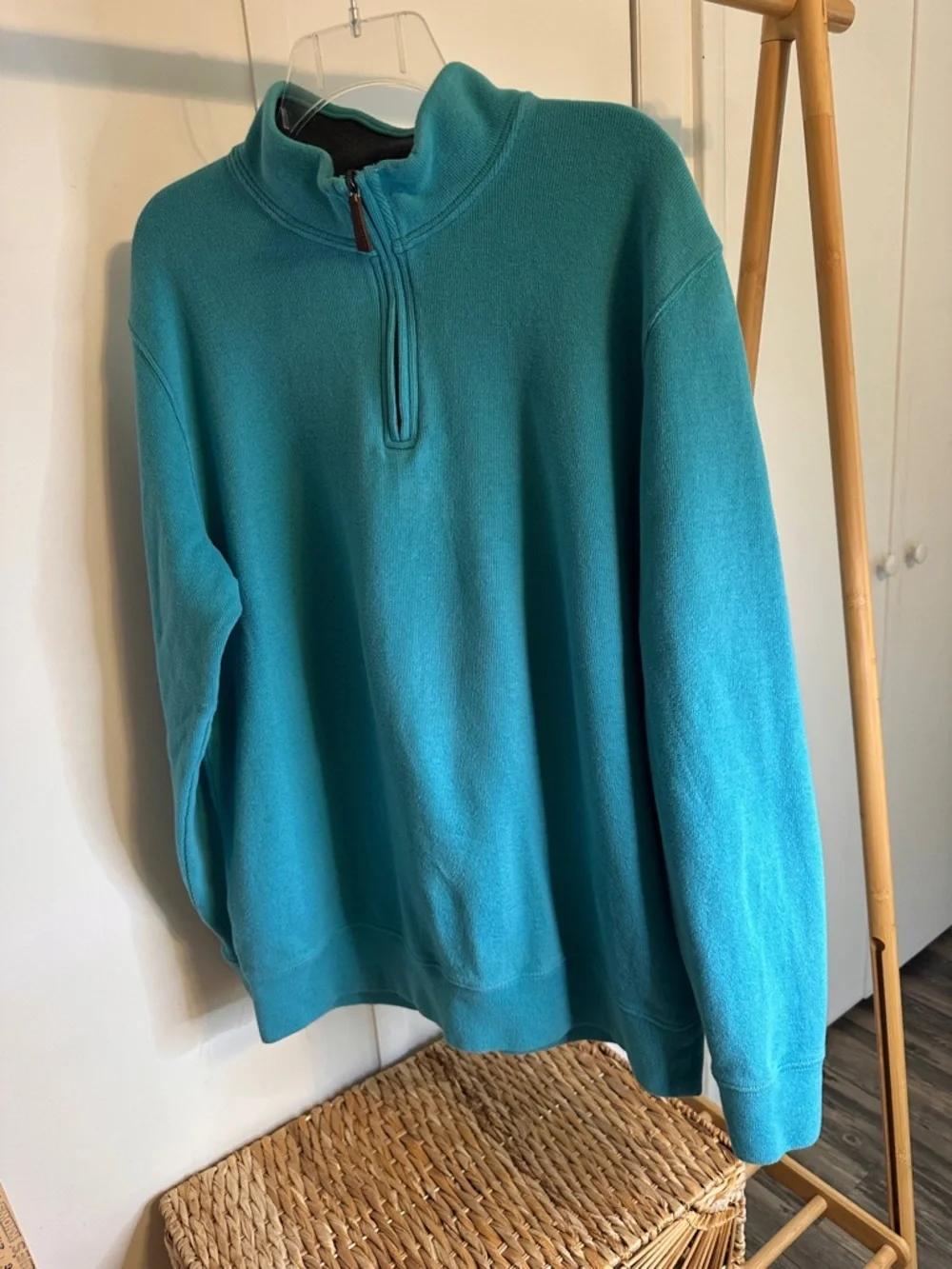 Lands' End Men's 1/4 Zip-Up Fleece Sweater - Teal Blue